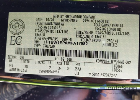 2021 Ford F-150 Xlt из США, поврежденный, VIN 1FTEW1EP0MFA17982